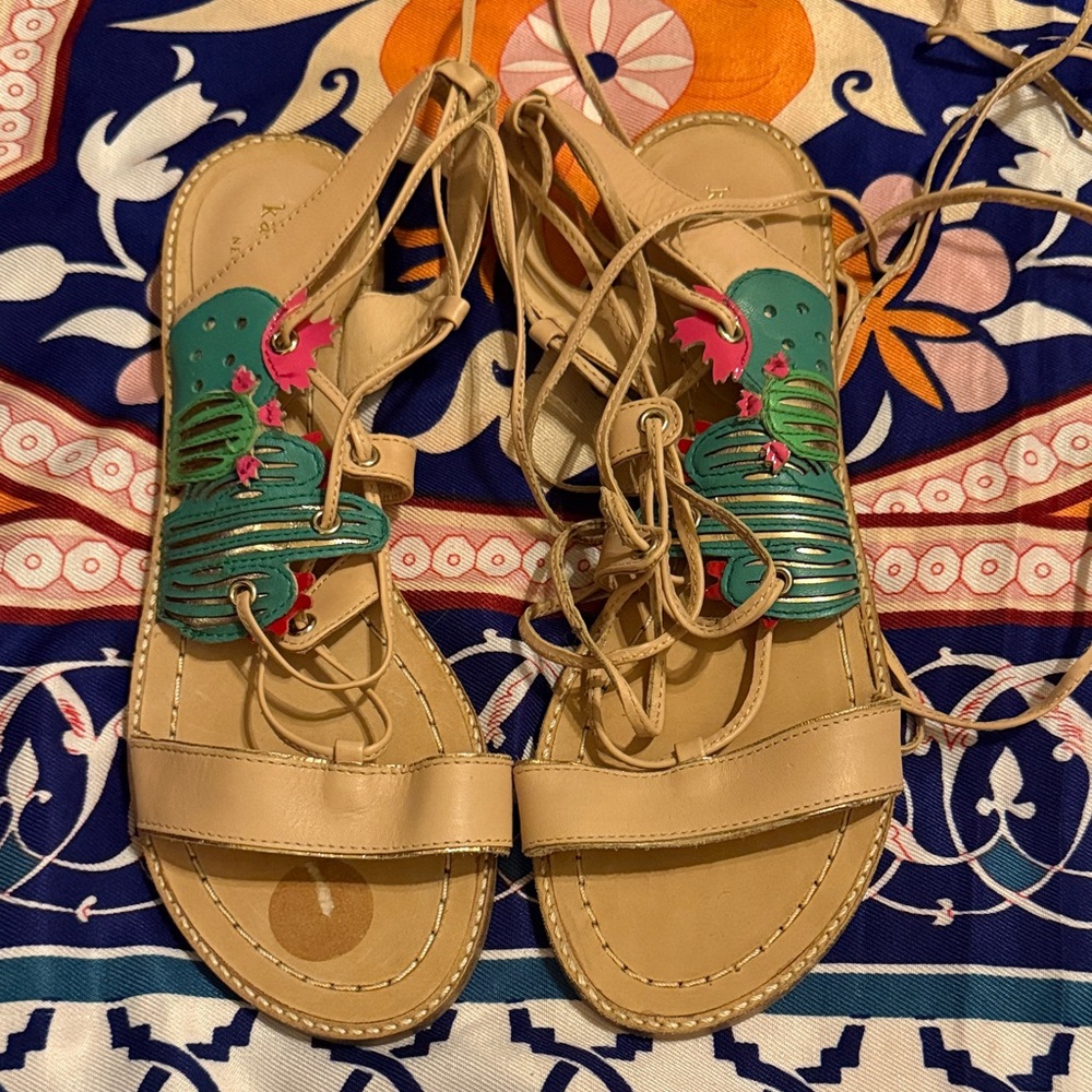 Kate Spade Tan and Green Leather Sandals